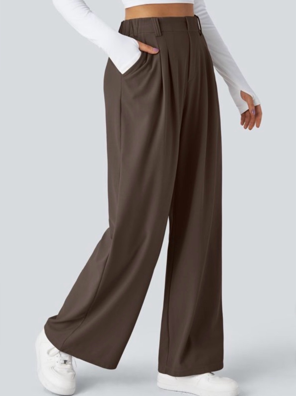 Halara Flex High Waisted Pocket Wide Leg Waffle Work Pants Brown XL